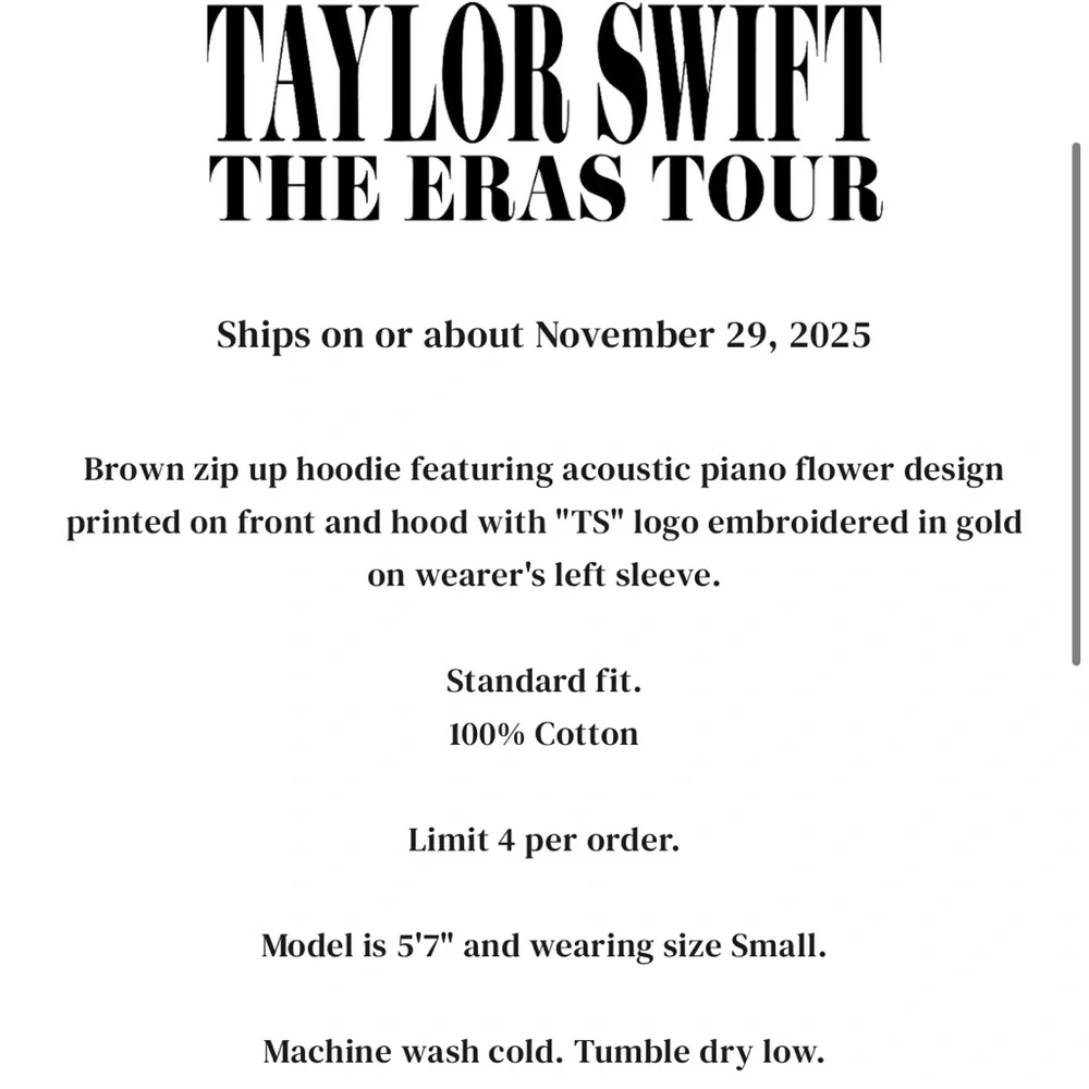 XS Taylor Swift Acoustic Piano Zip Up Hoodie Eras Tour Sweatshirt Zip Hoodie New - Picture 5 of 6